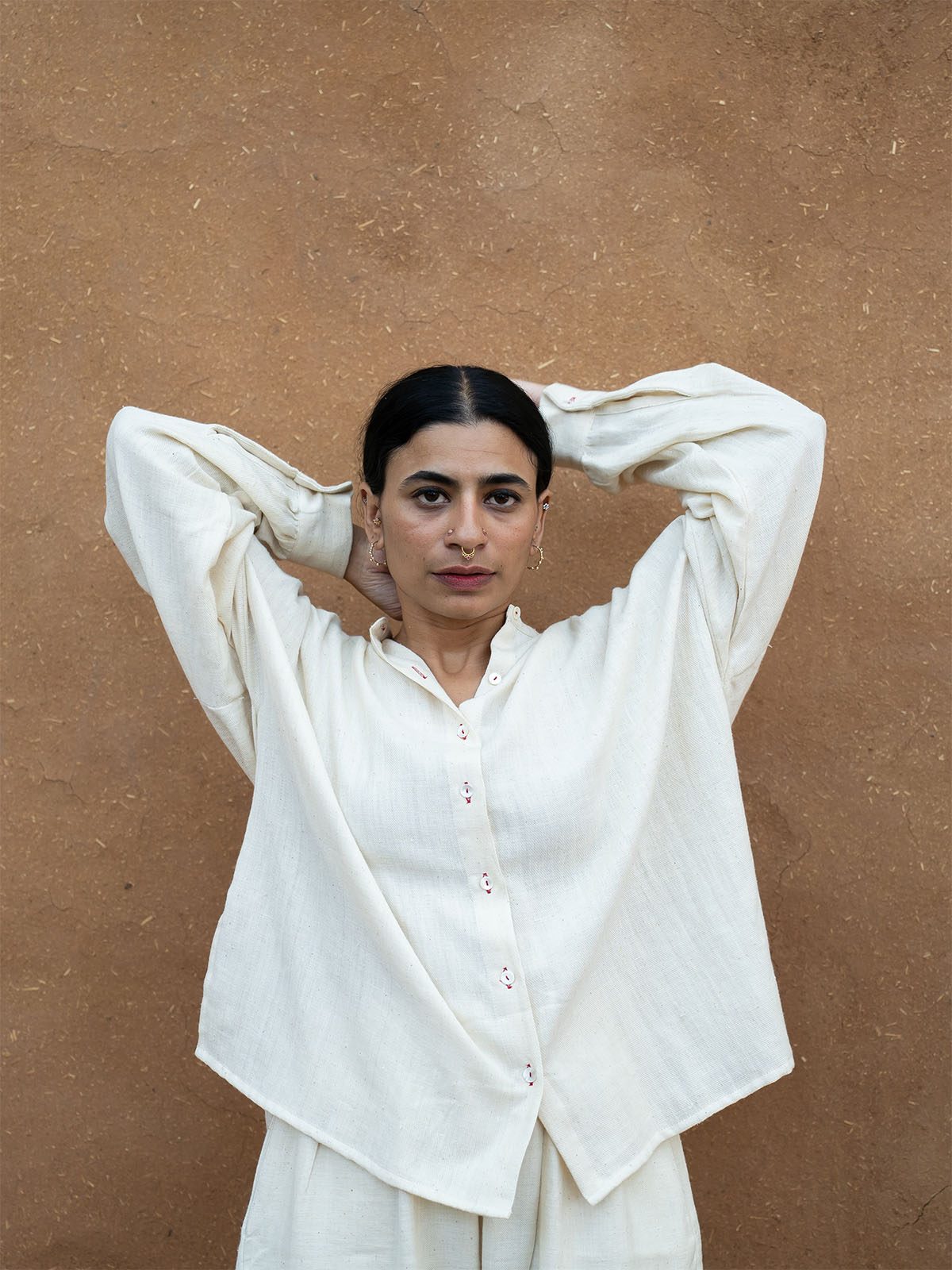 Lace back button-down yellow and white striped cotton Shirt 