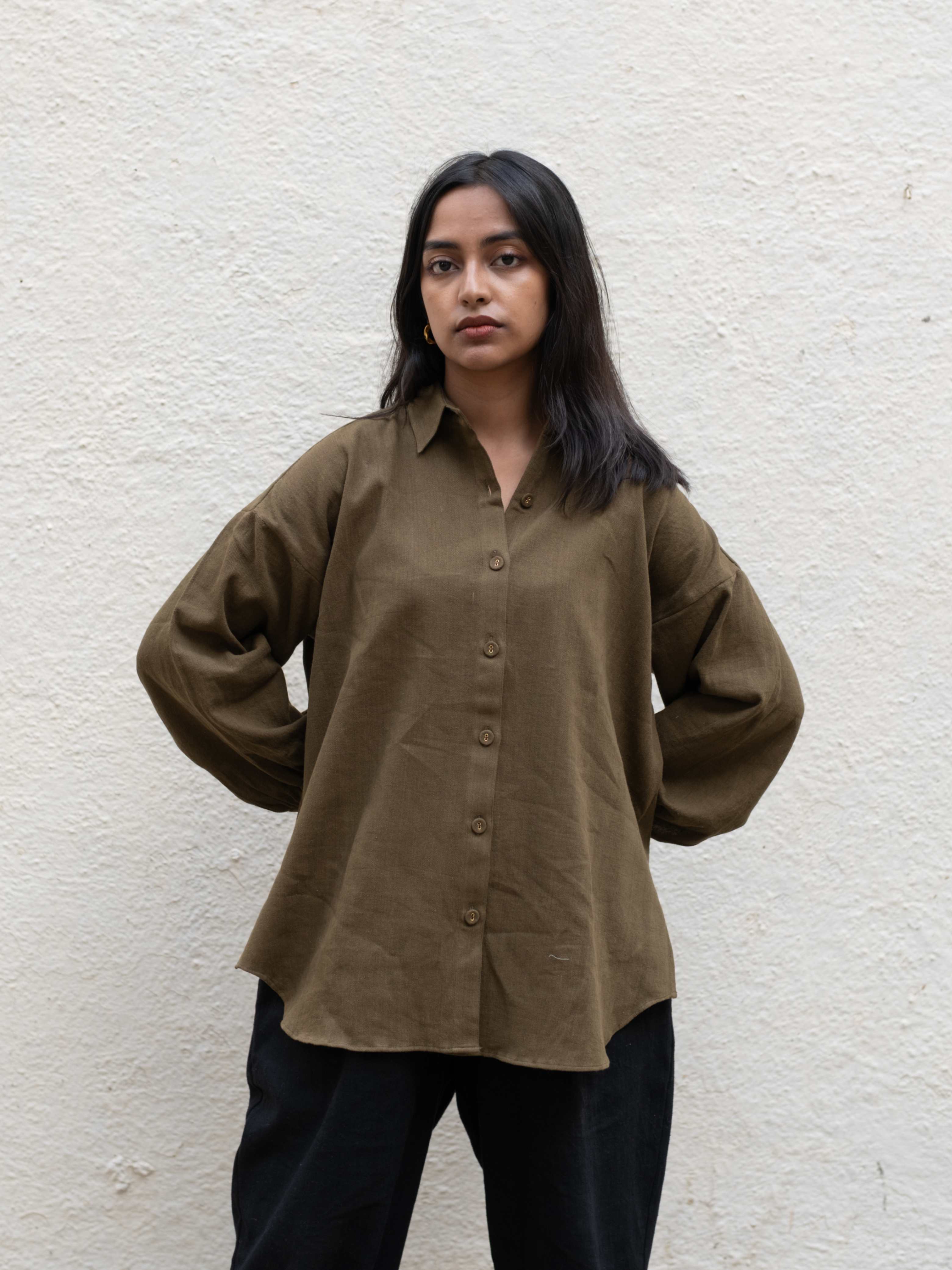 Forest Oversized Twill Shirt in Handwoven Cotton with