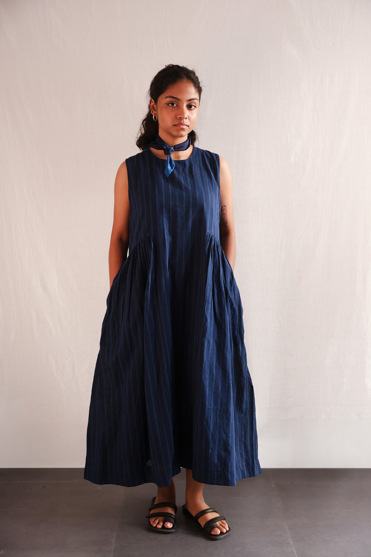 Blues Within Dress - Handwoven Cotton Dress for Women | with N.