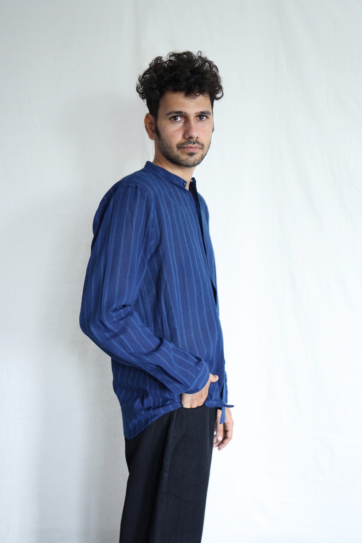 Blues Within Mens Cotton Shirt, view 4 - handwoven cotton by with N.