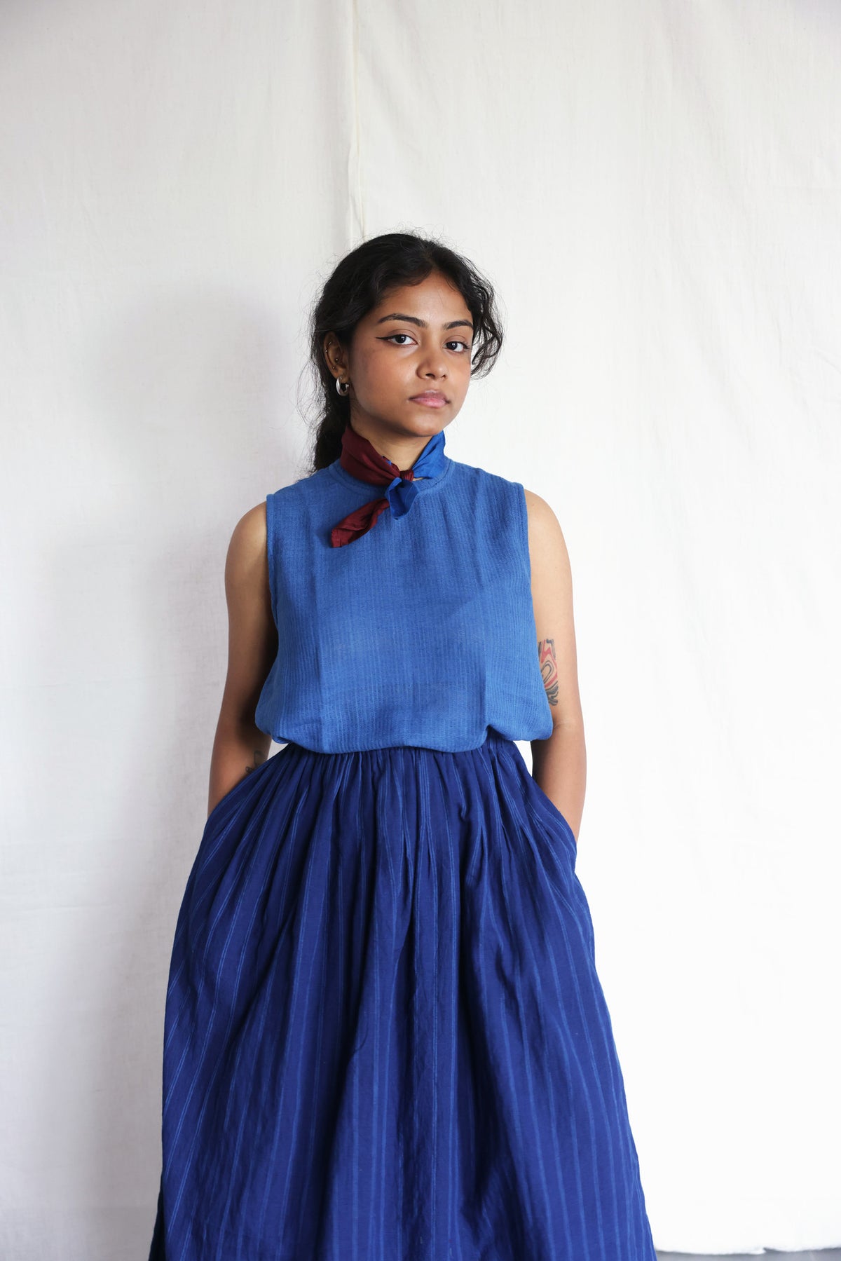 Blues Within Skirt, view 3 - handwoven cotton by with N.