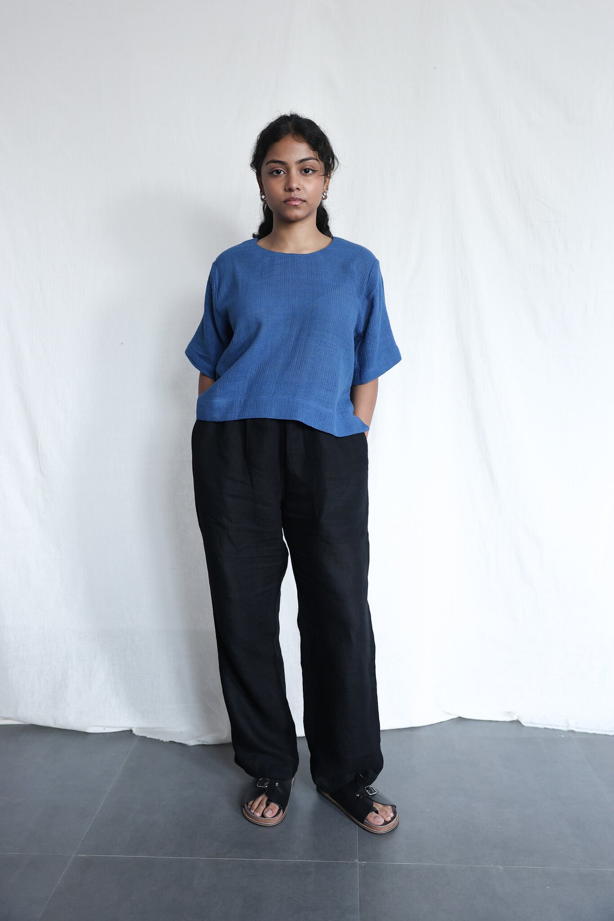 Bluets Box Top, view 3 - handwoven cotton by with N.