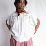 Cloud Dancer Gathered Neck Blouse, view 4 - handwoven cotton by with N.