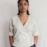 Cloud Dancer Wrap Top with Sunbird Linen Pants - Handwoven Clothing for Women | with N.