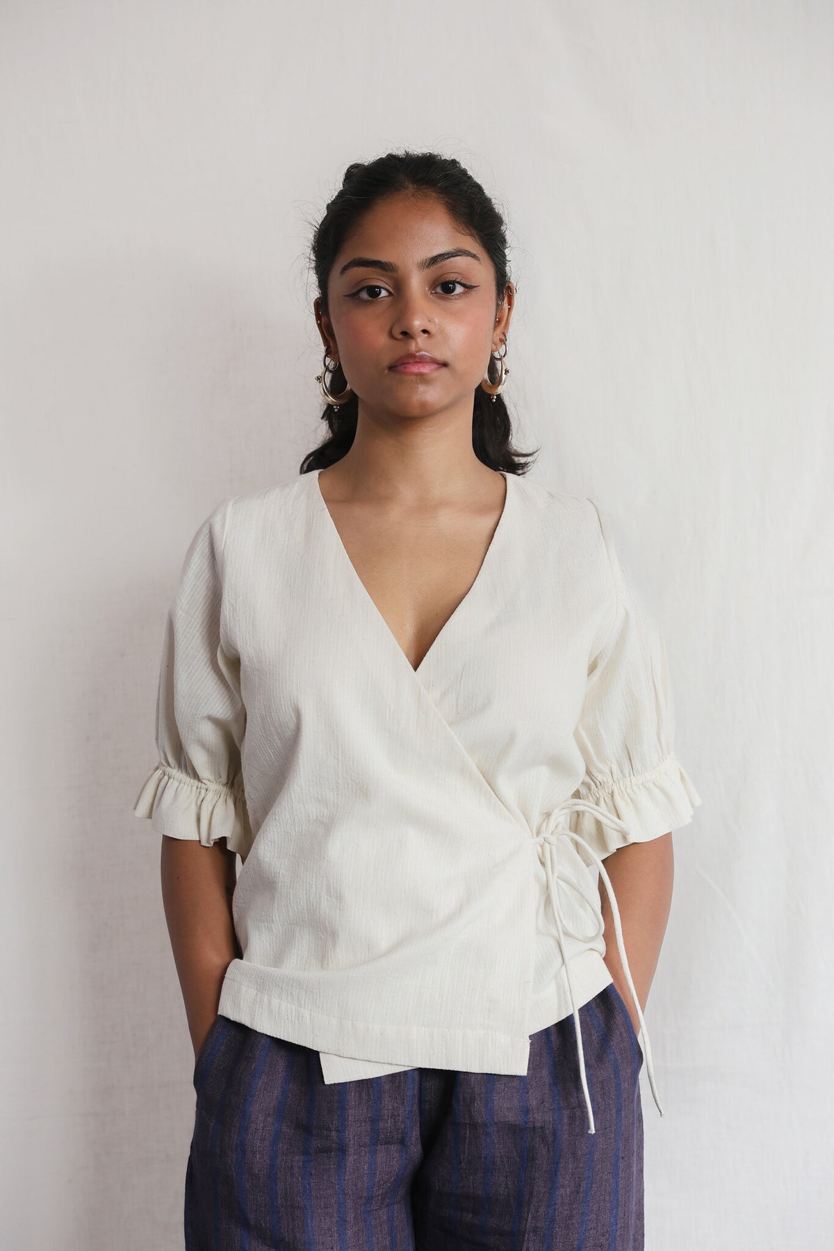 Cloud Dancer Wrap Top with Sunbird Linen Pants - Handwoven Clothing for Women | with N.