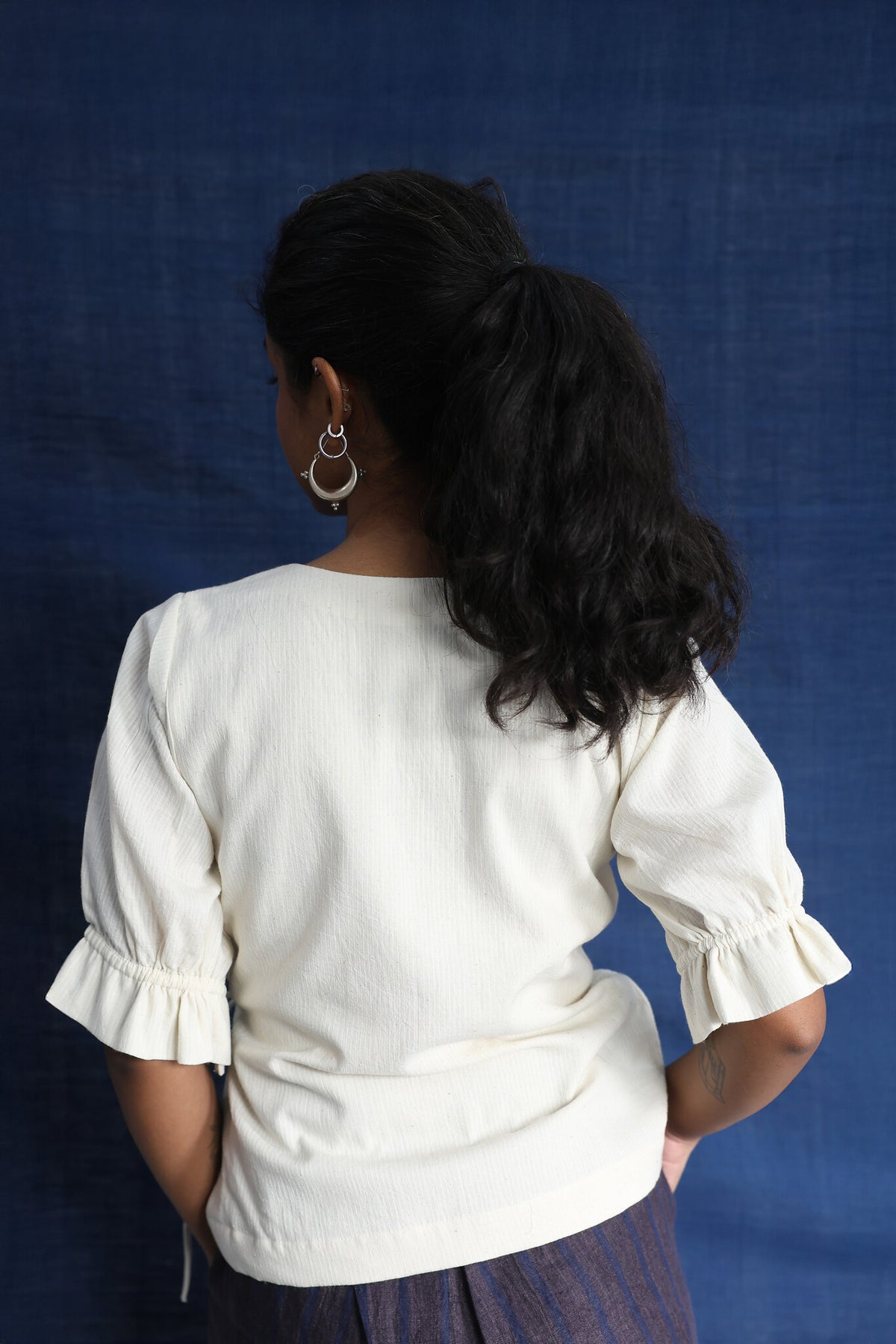 Cloud Dancer Wrap Top, view 2 - handwoven cotton by with N.