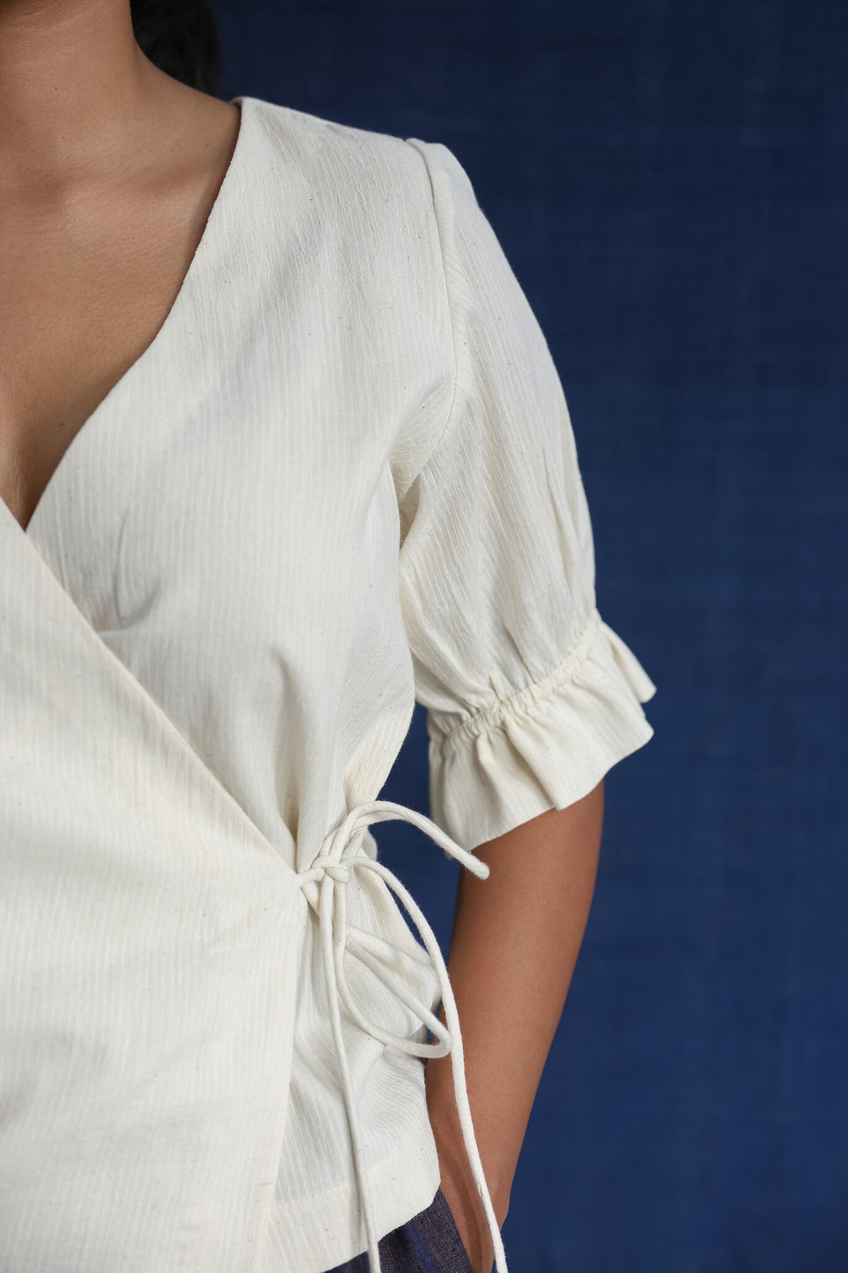 Cloud Dancer Wrap Top, view 3 - handwoven cotton by with N.