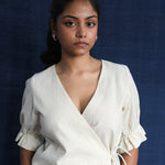 Cloud Dancer Wrap Top, view 4 - handwoven cotton by with N.