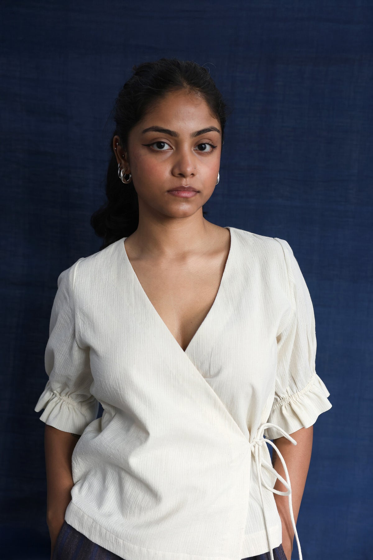 Cloud Dancer Wrap Top, view 4 - handwoven cotton by with N.