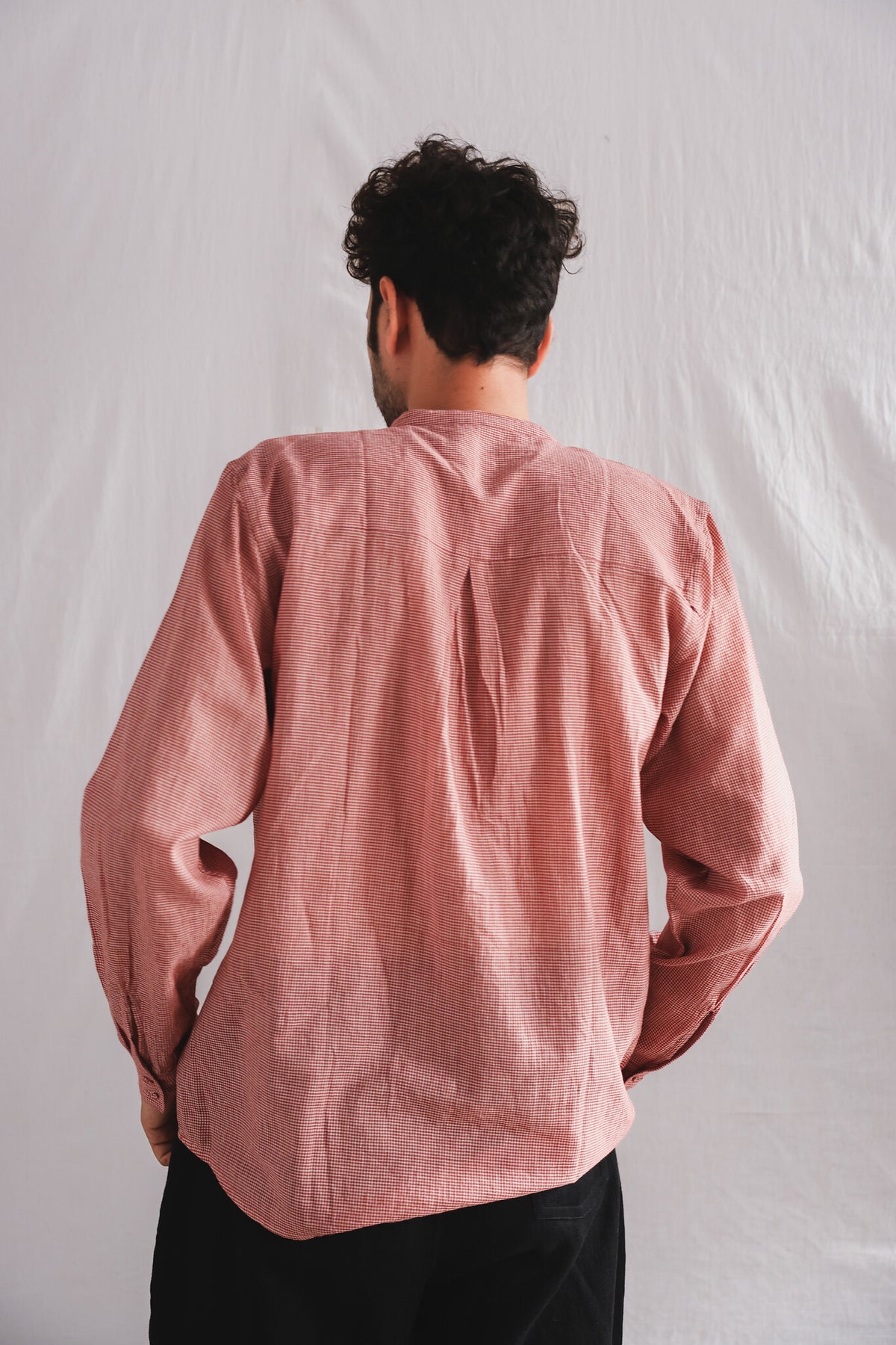 Cluster Mens Cotton Shirt, view 2 - handwoven cotton by with N.