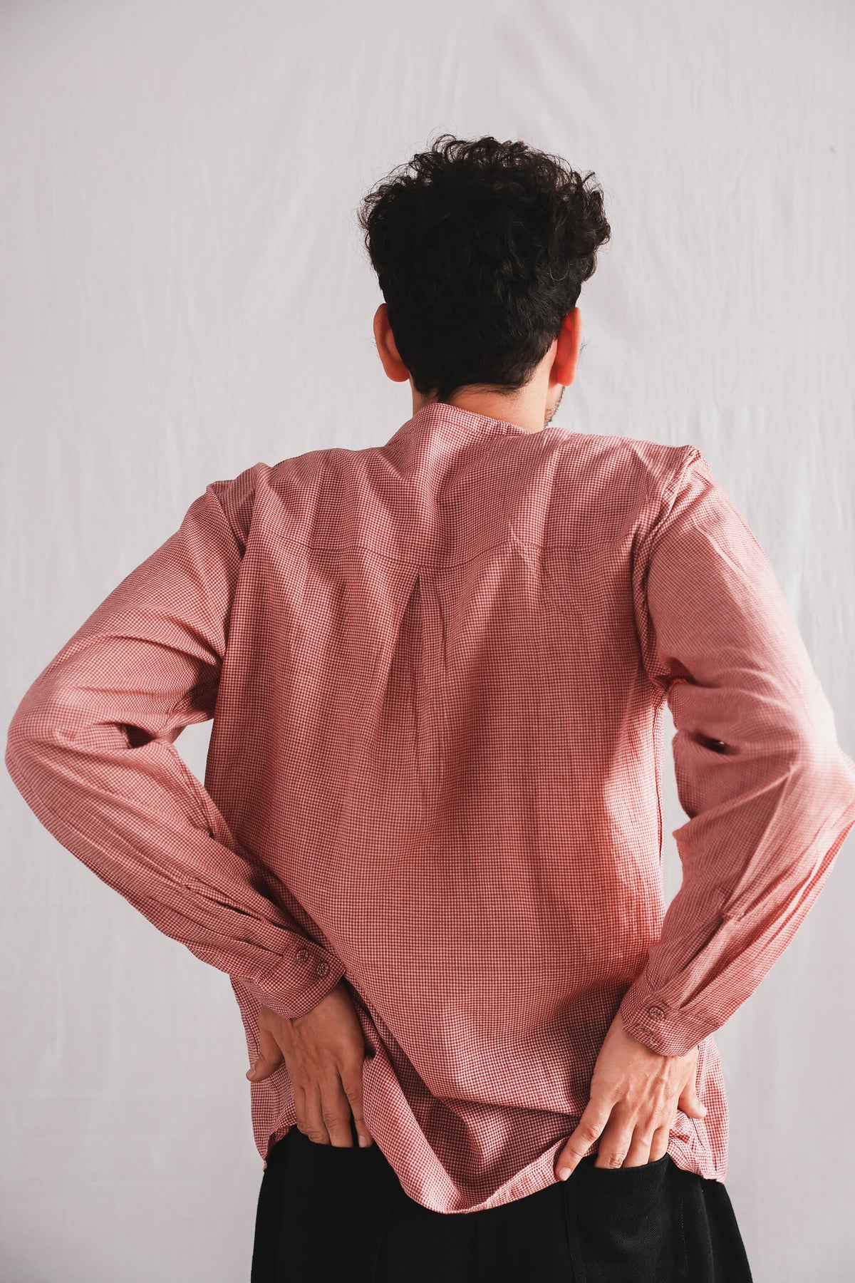 Cluster Mens Cotton Shirt, view 3 - handwoven cotton by with N.