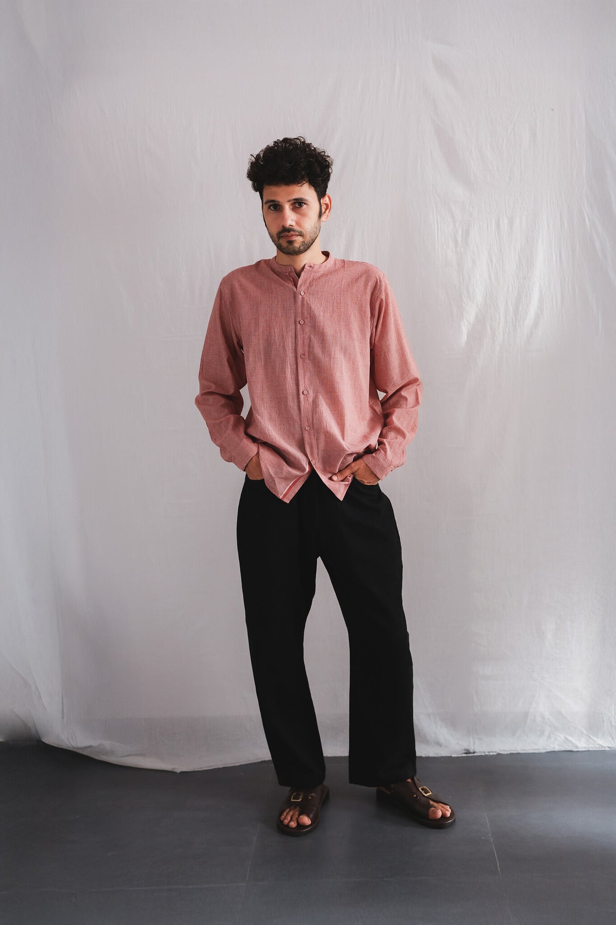 Cluster Mens Cotton Shirt, view 5 - handwoven cotton by with N.