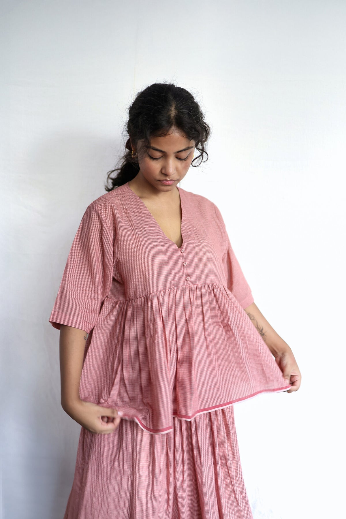 Cluster V-neck Top - Handwoven Cotton Top for Women | with N.