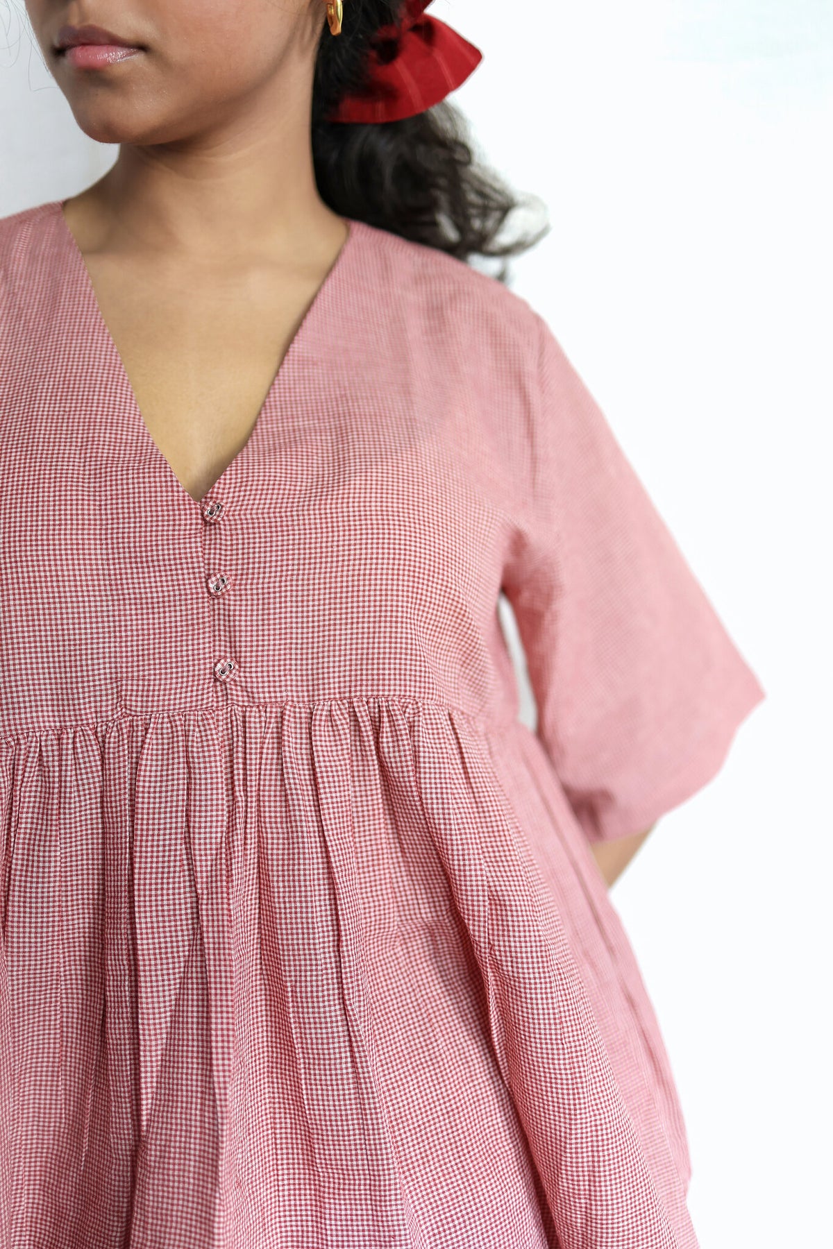 Cluster V-neck Top, view 2 - handwoven cotton by with N.