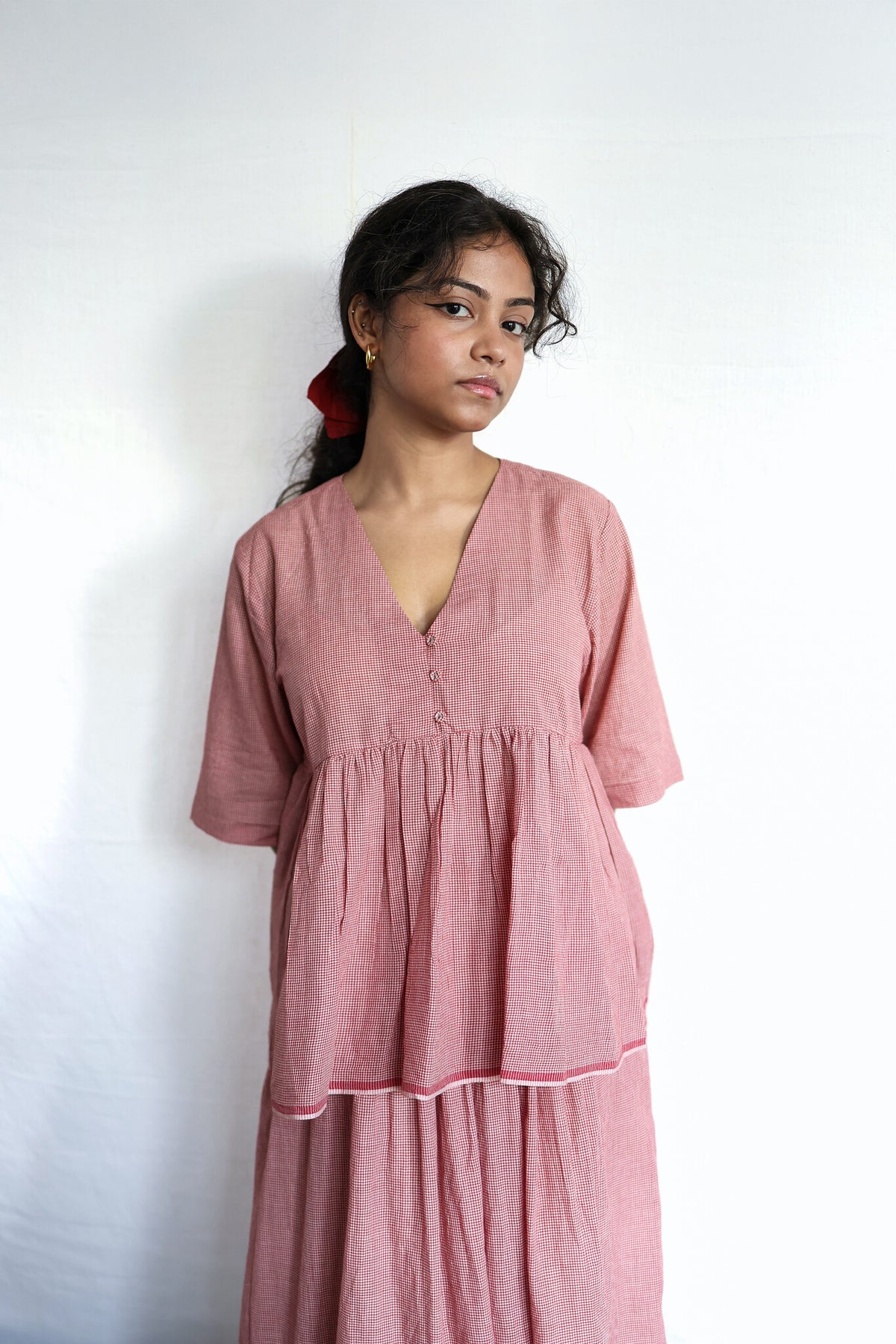 Cluster V-neck Top, view 3 - handwoven cotton by with N.