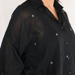 Core in Black Oversized Shirt, view 2 - handwoven Jamdani by with N.