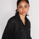 Core in Black Oversized Shirt, view 3 - handwoven Jamdani by with N.