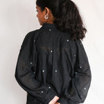 Core in Black Oversized Shirt, view 4 - handwoven Jamdani by with N.