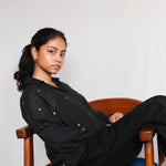 Core in Black Oversized Shirt, view 6 - handwoven Jamdani by with N.