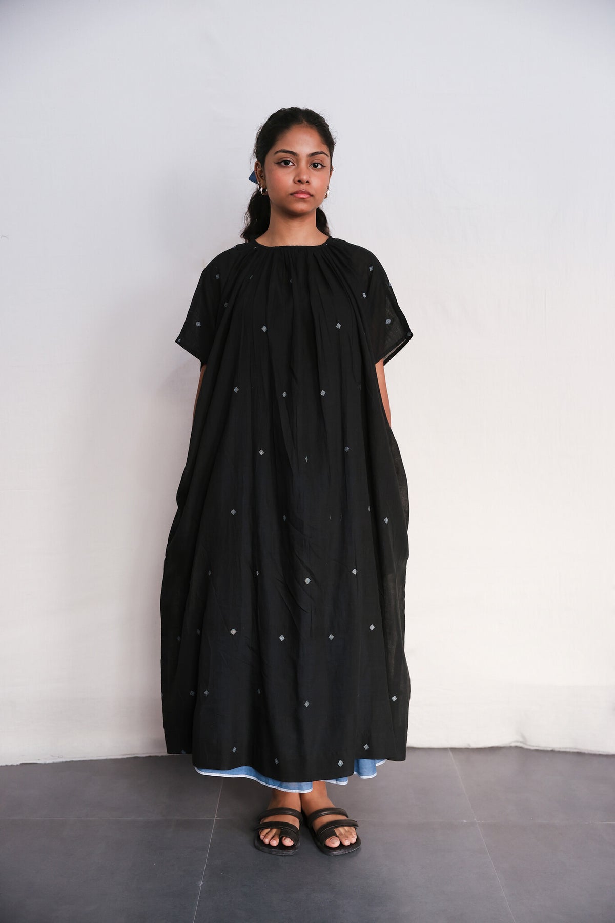 Core in Black Dress - Handwoven Jamdani Dress for Women | with N.