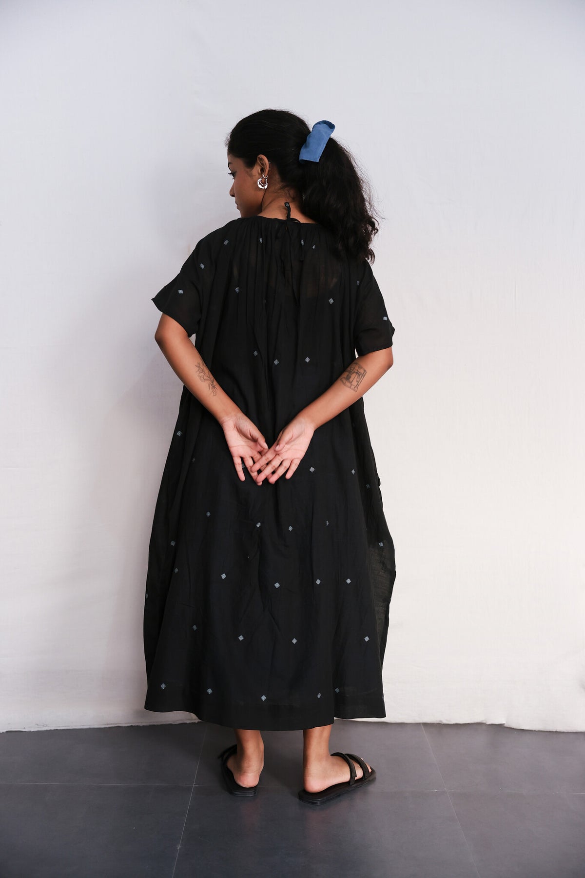 Core in Black Dress, view 4 - handwoven Jamdani by with N.