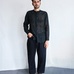 Core in Black Mens Jamdani Shirt - Handwoven Jamdani Shirt for Men | with N.