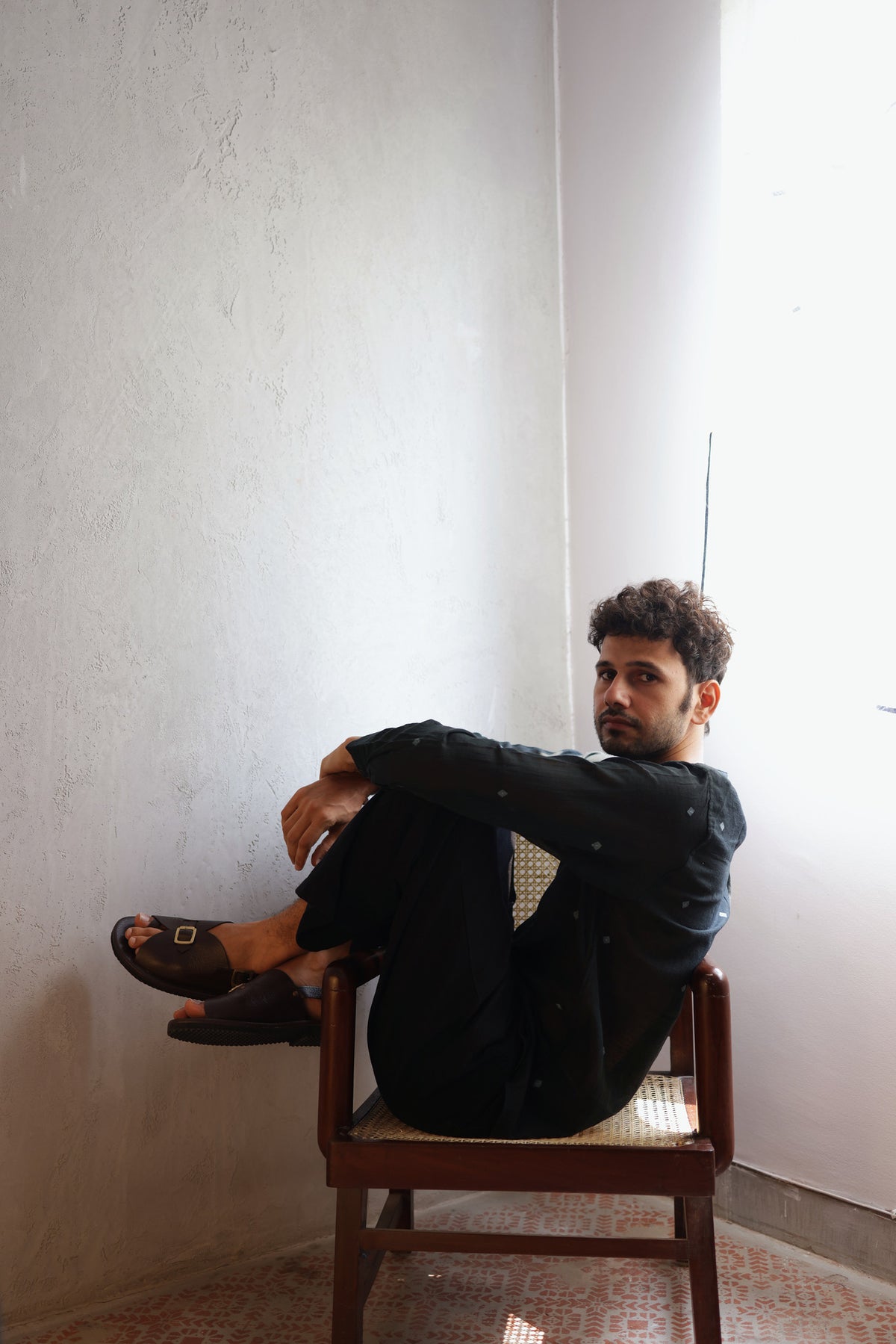 Core in Black Mens Jamdani Shirt, view 8 - handwoven Jamdani by with N.