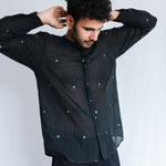 Core in Black Mens Jamdani Shirt, view 2 - handwoven Jamdani by with N.
