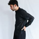Core in Black Mens Jamdani Shirt, view 3 - handwoven Jamdani by with N.