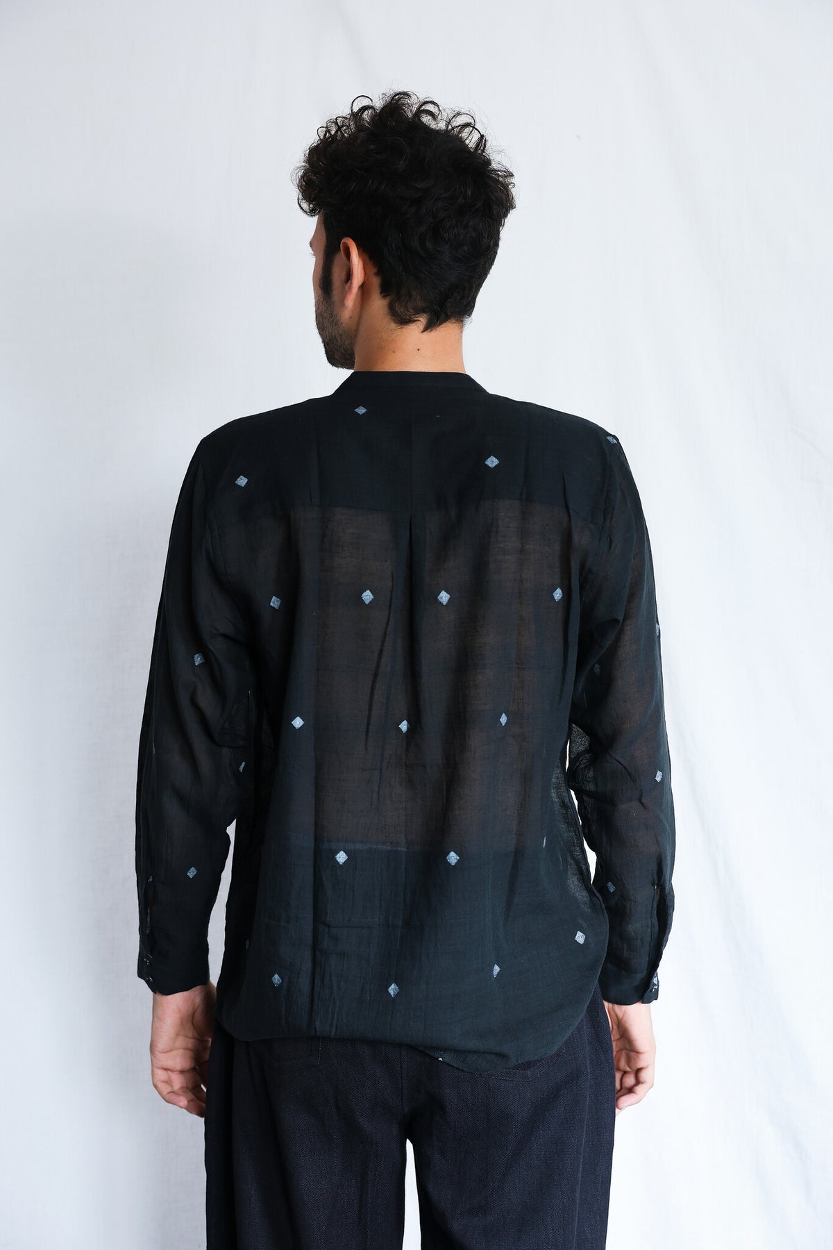 Core in Black Mens Jamdani Shirt, view 4 - handwoven Jamdani by with N.