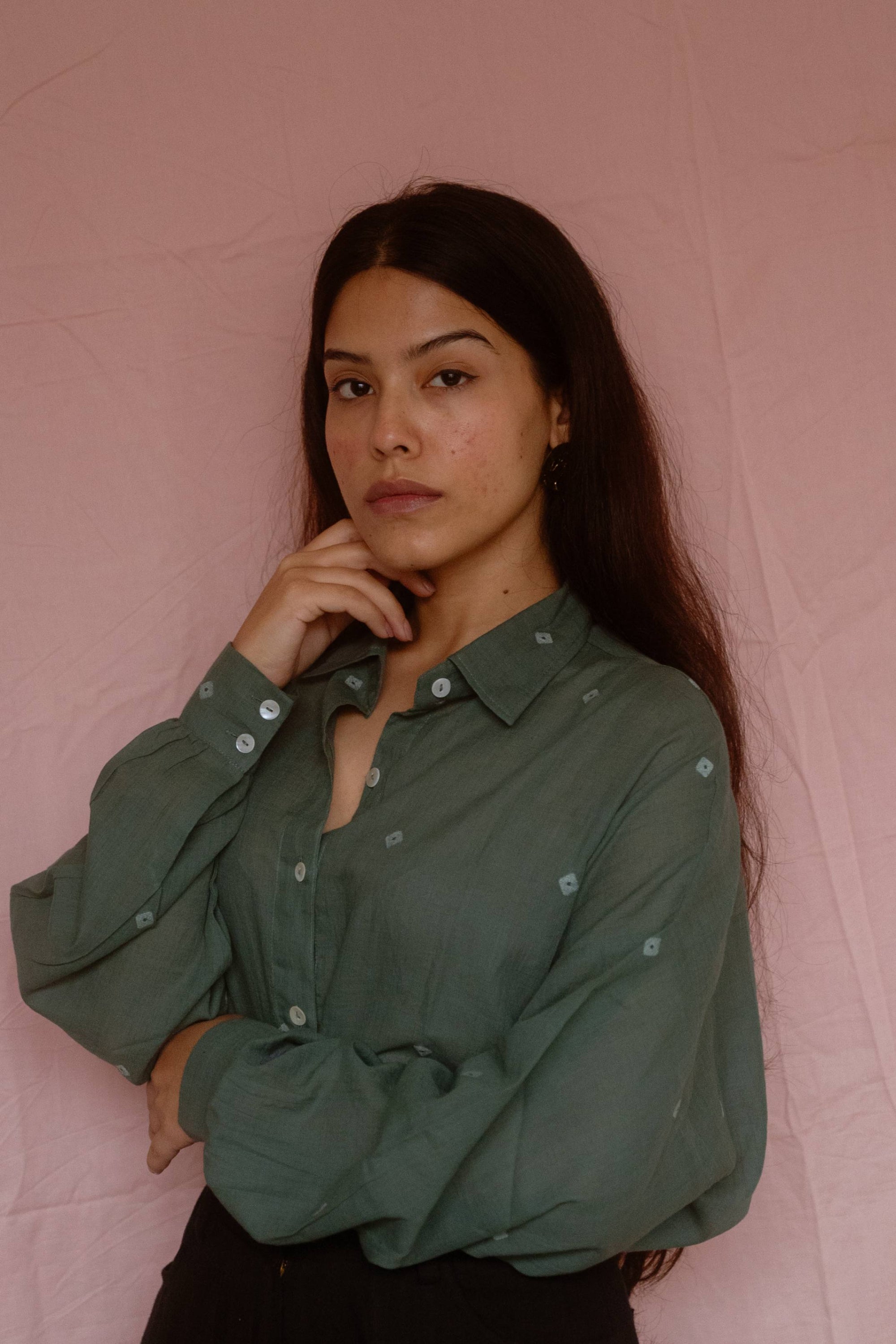 Core Shirt in Green — Handwoven Shirt for Women | with N.
