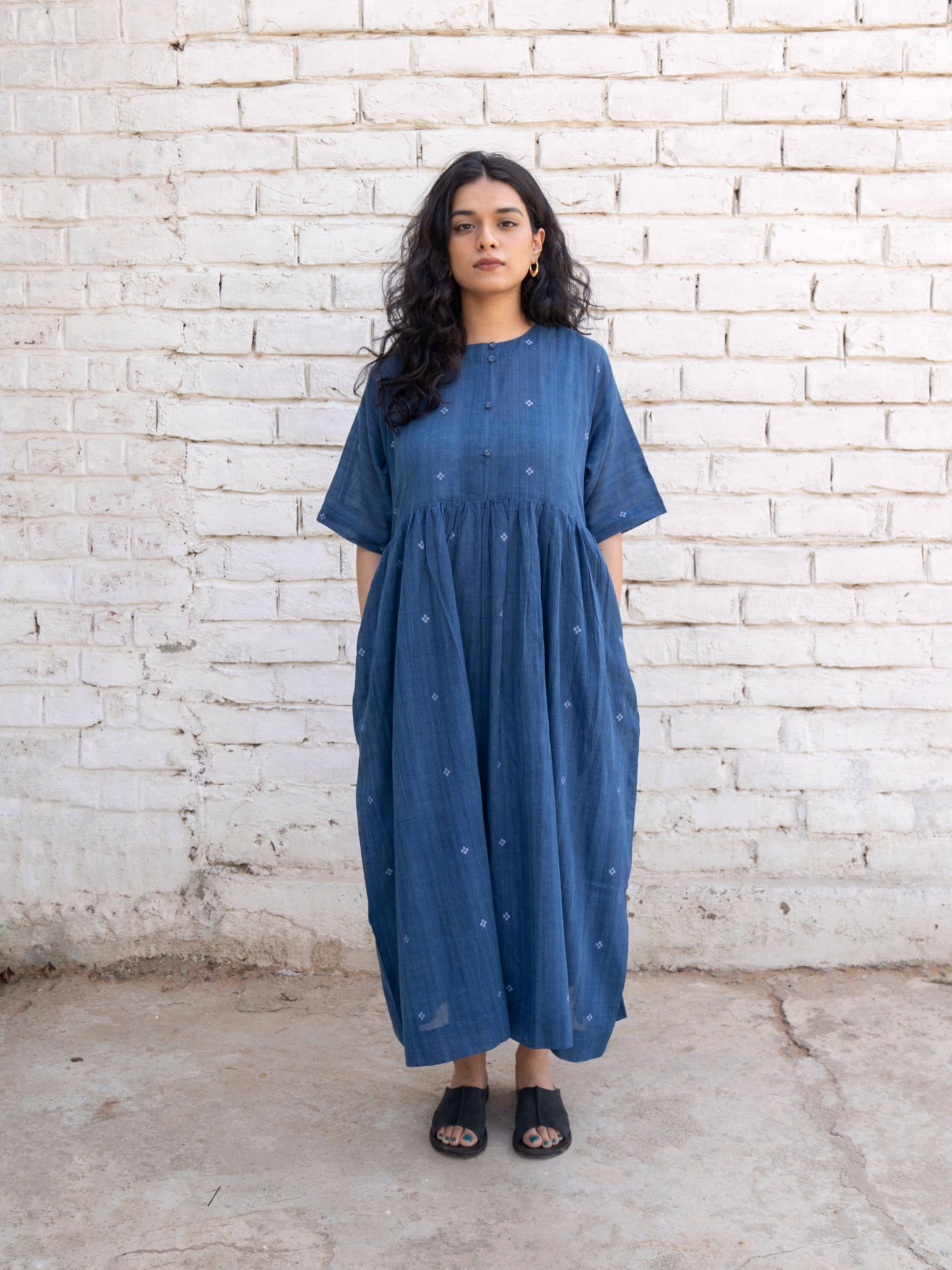 Fragments Jamdani Drop-shoulder Dress — Handwoven Jamdani Dress for Women | with N.