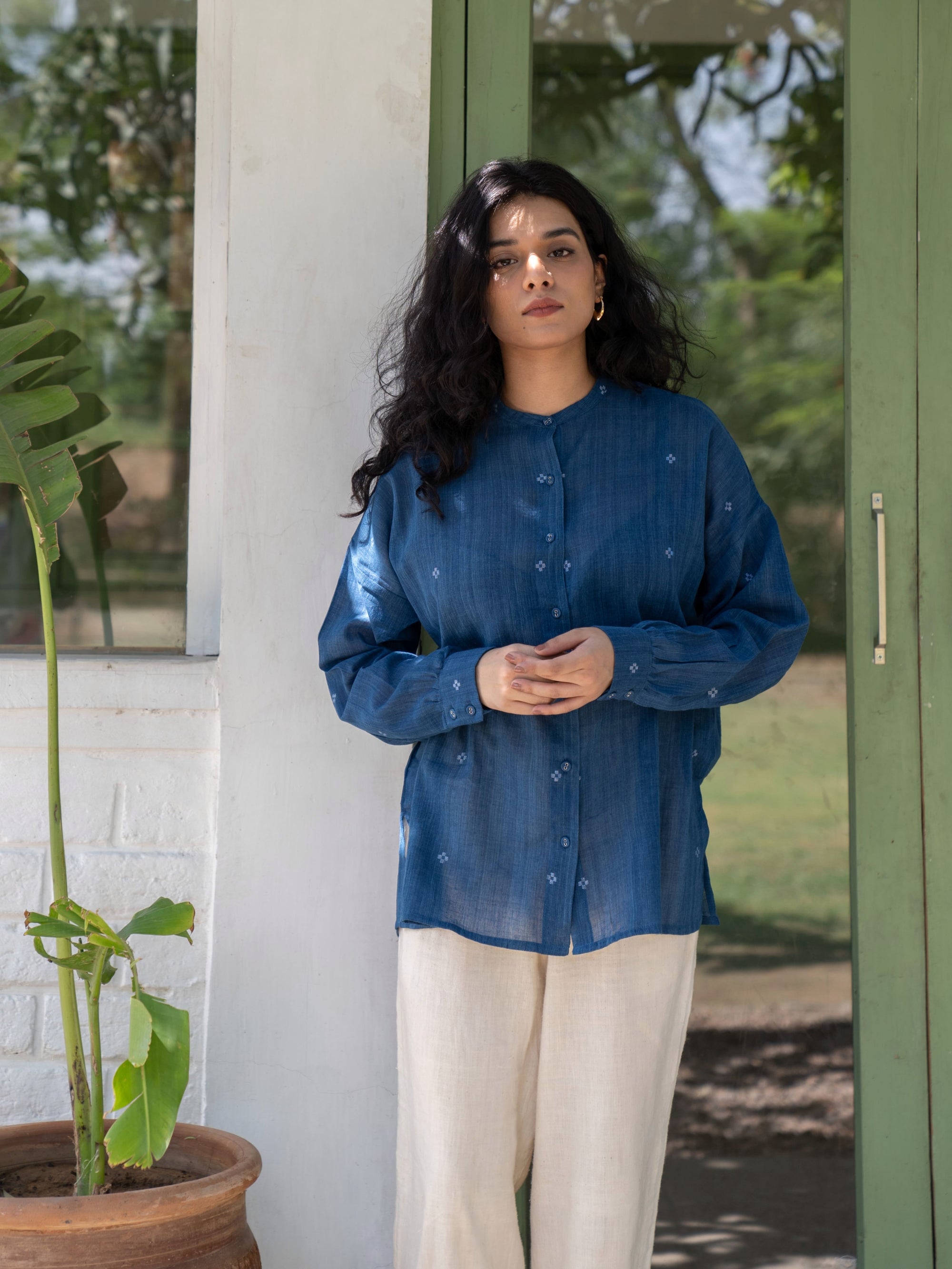 Fragments Jamdani Oversized Shirt — Handwoven Jamdani Shirt for Women | with N.