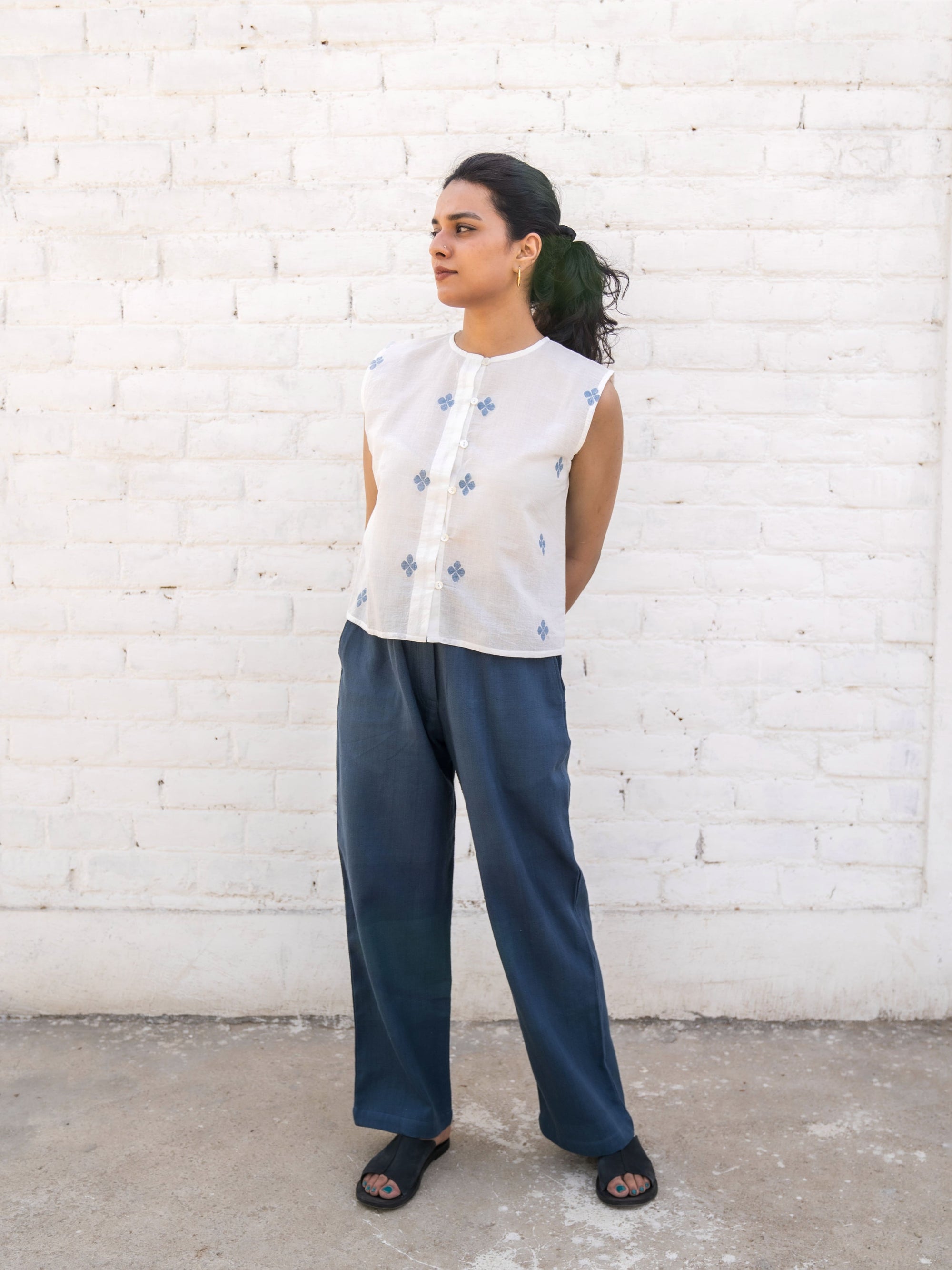Grain Pants in Blue — Handwoven Pants for Women | with N.