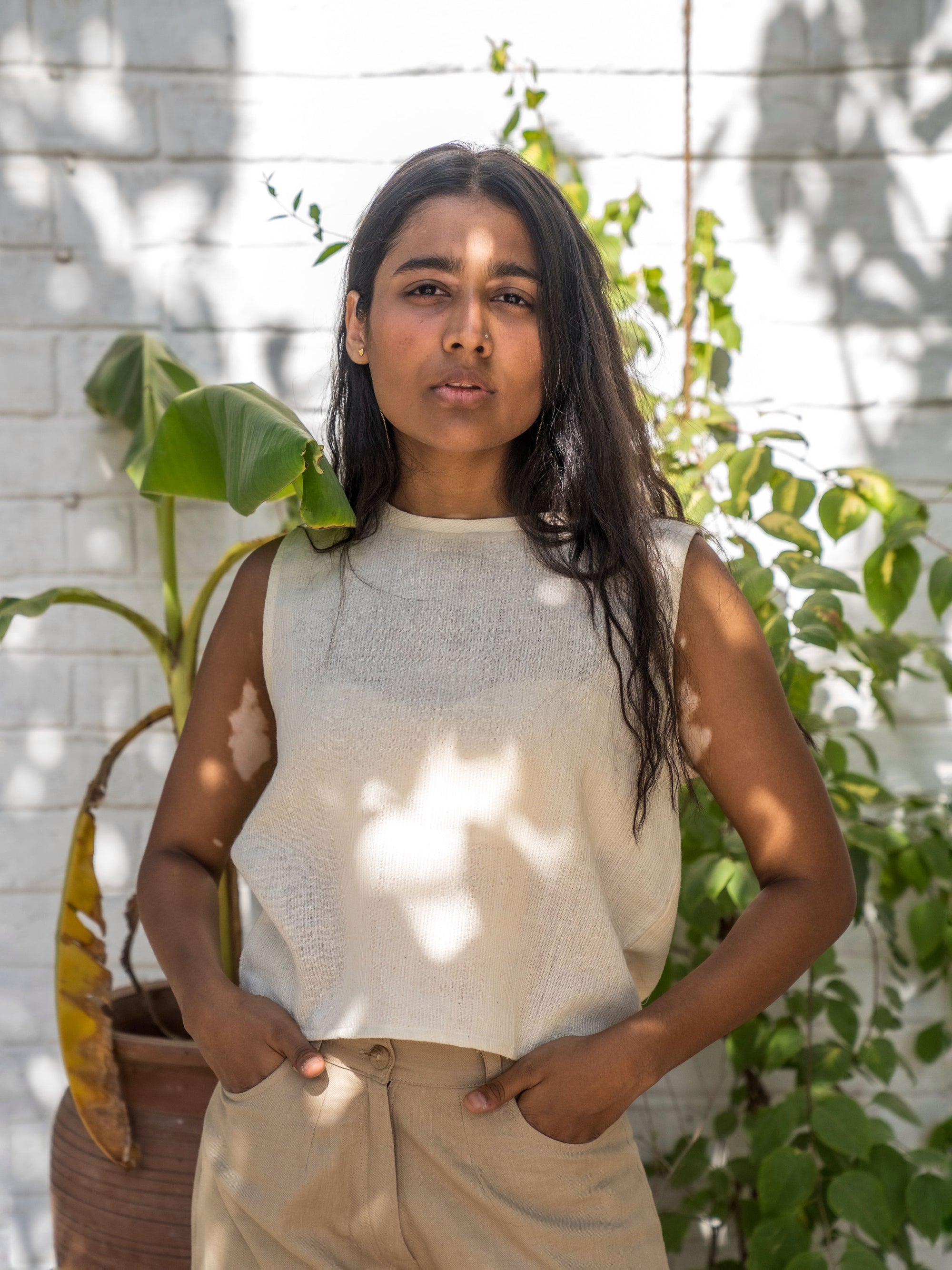 Ecru T-shirt — Handwoven Cotton T-shirt for Women | with N.