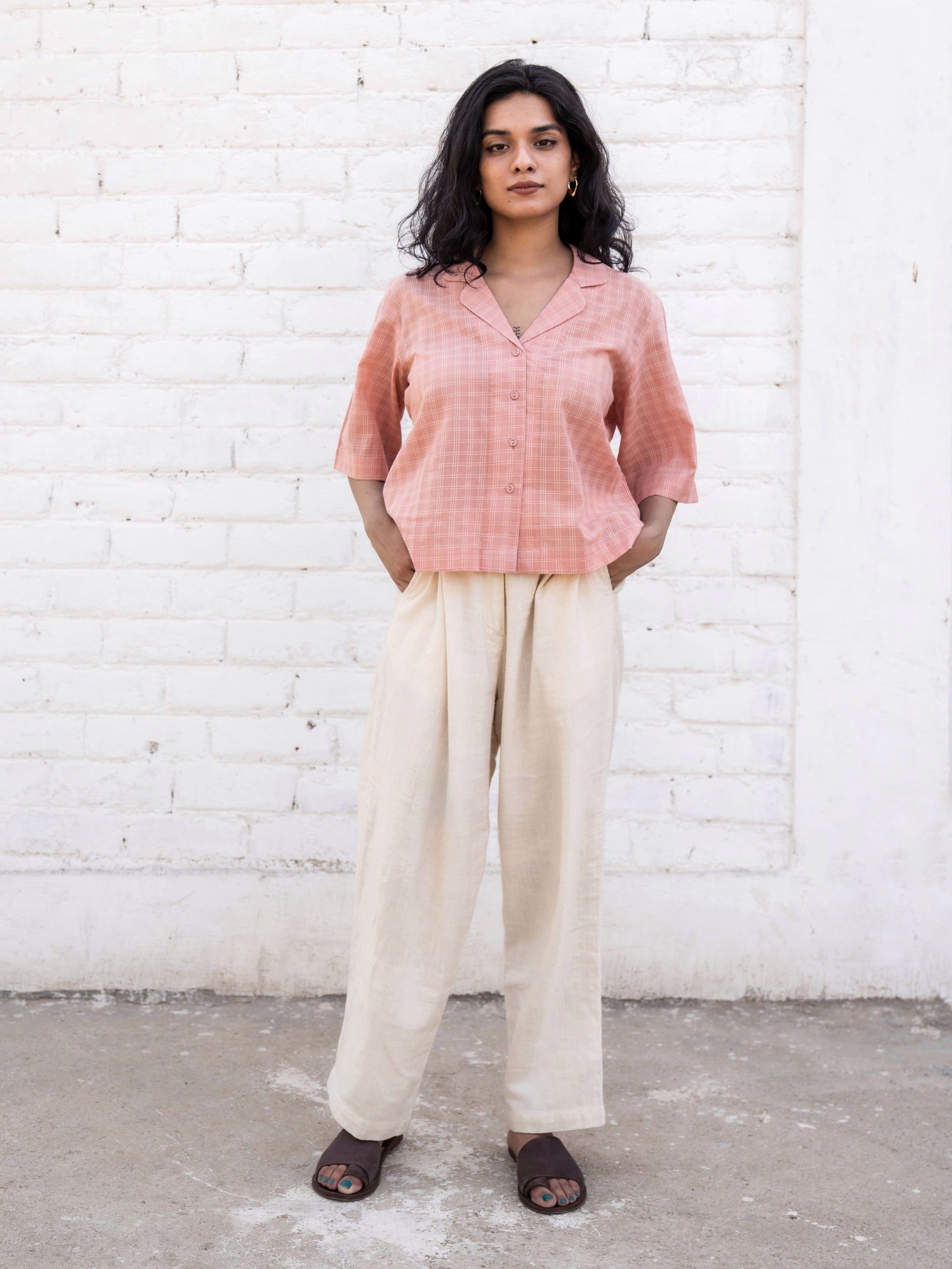 Madder Camp Collar Shirt Set — Handwoven Co-ord Set for Women | with N.