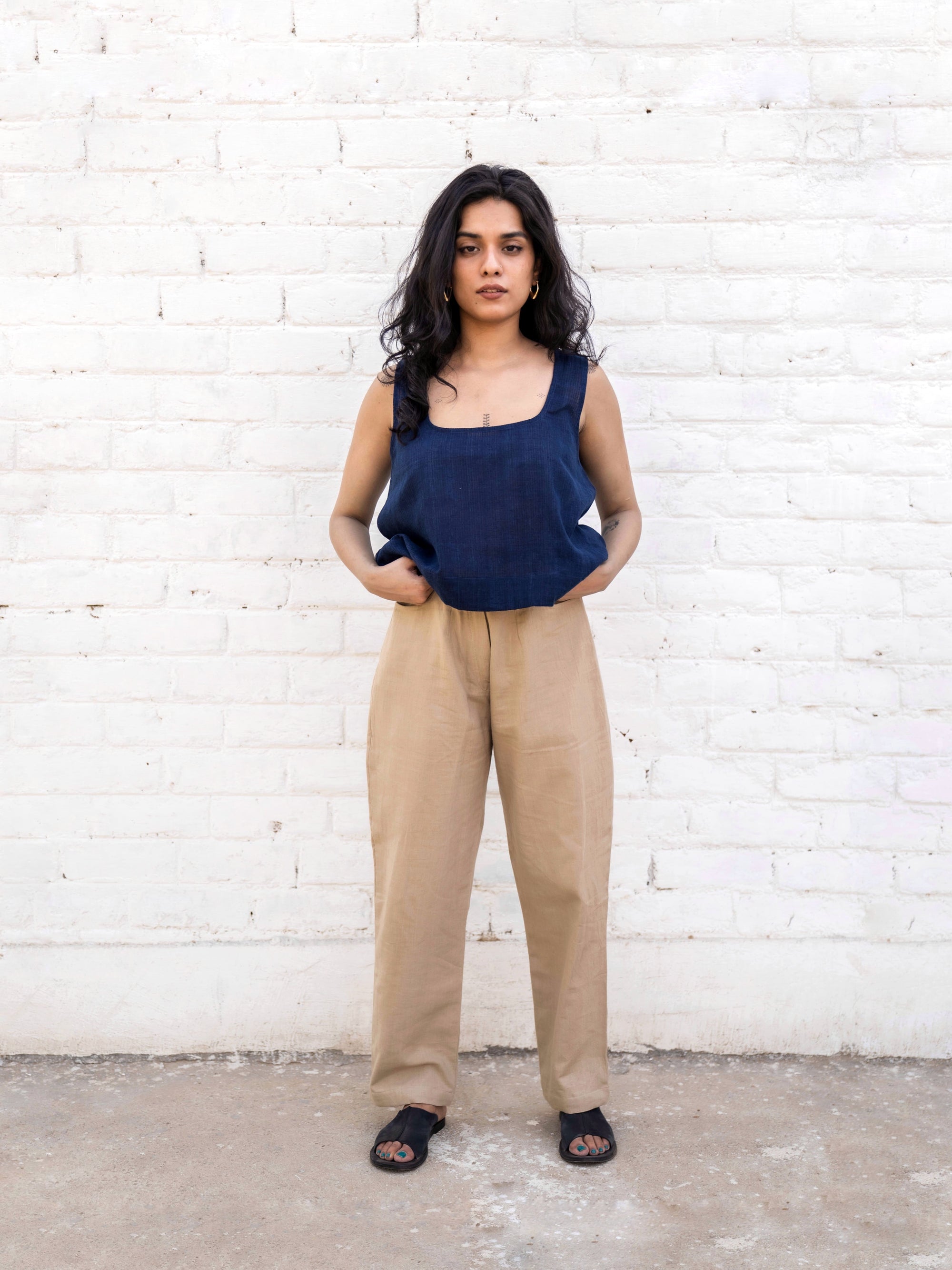 Midnight Indigo Tank Top Set — Handwoven Co-ord Set for Women | with N.