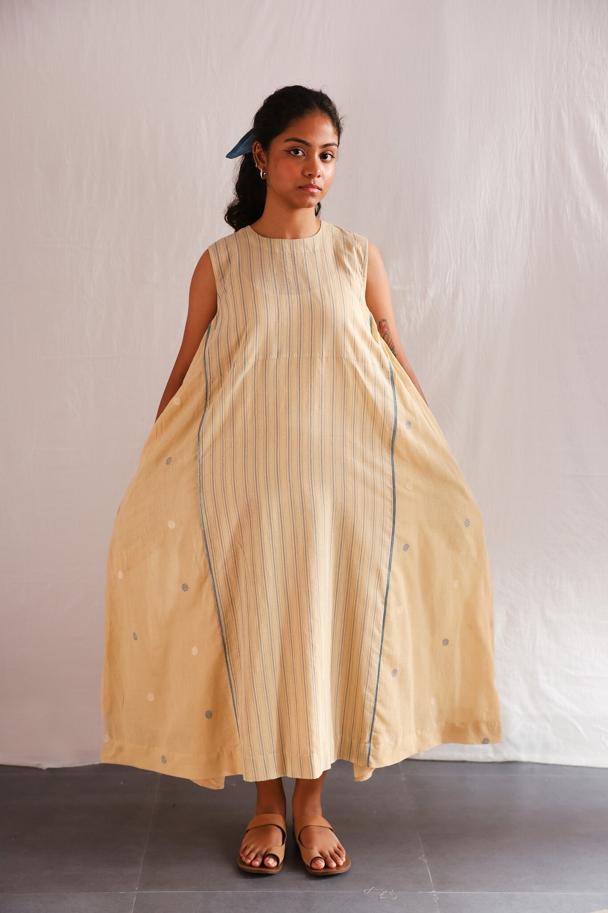 Fallen Flowers Dress, view 2 - handwoven Jamdani by with N.