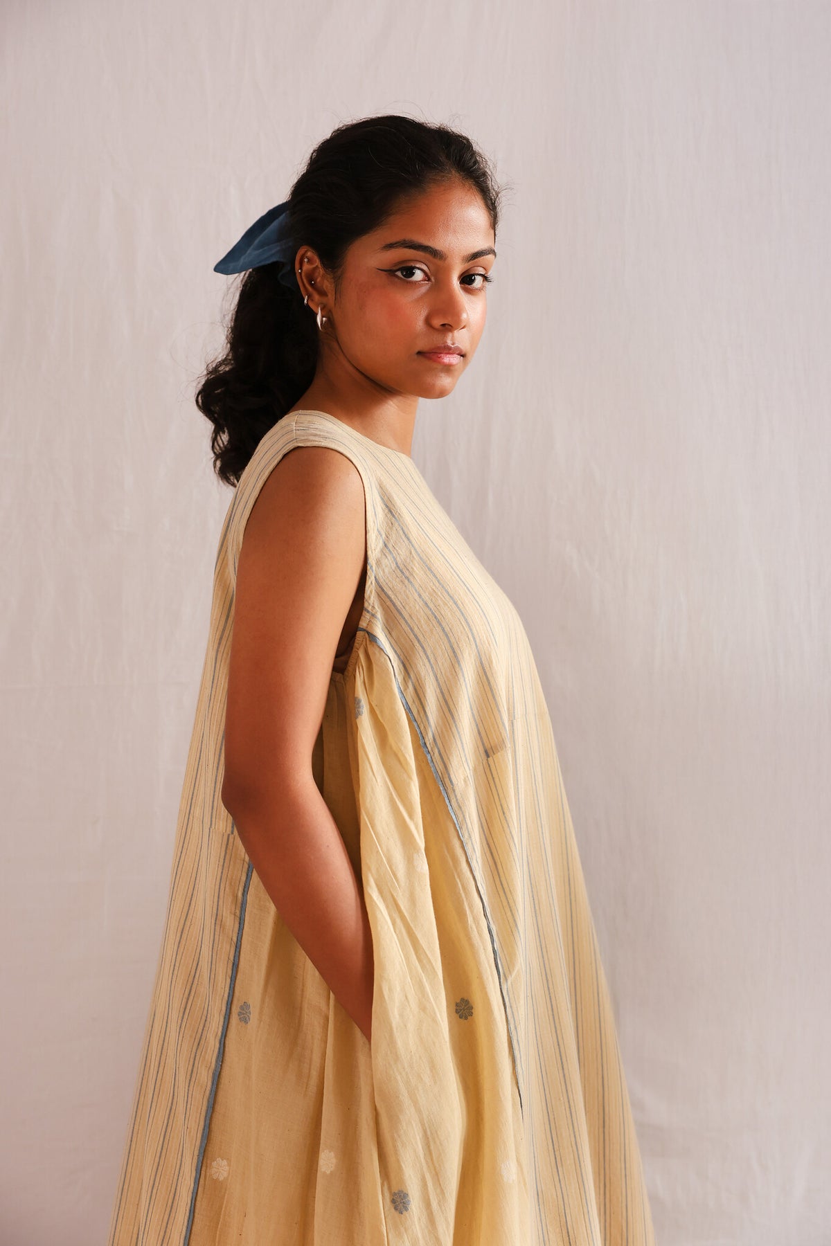 Fallen Flowers Dress, view 3 - handwoven Jamdani by with N.