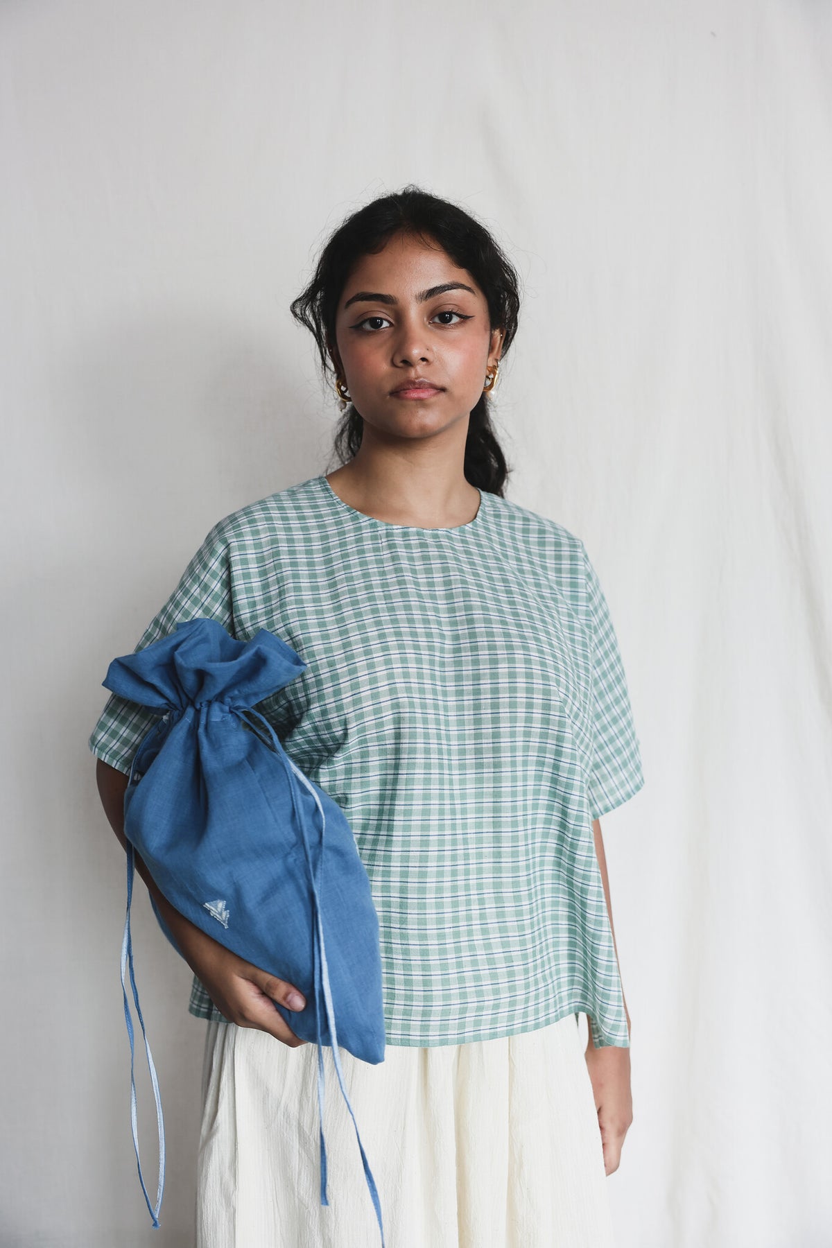 Fields Kimono Sleeve Top worn with Cloud Dancer Skirt, front view | with N.