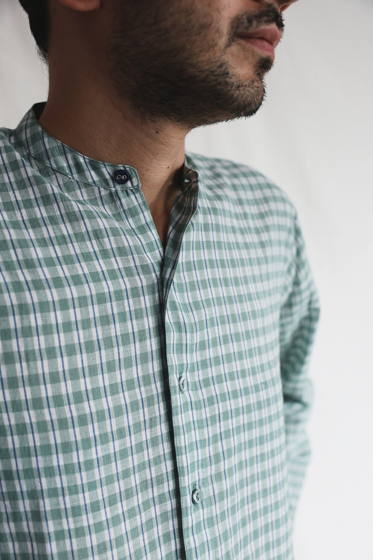 Fields Mens Cotton Shirt, view 2 - handwoven cotton by with N.