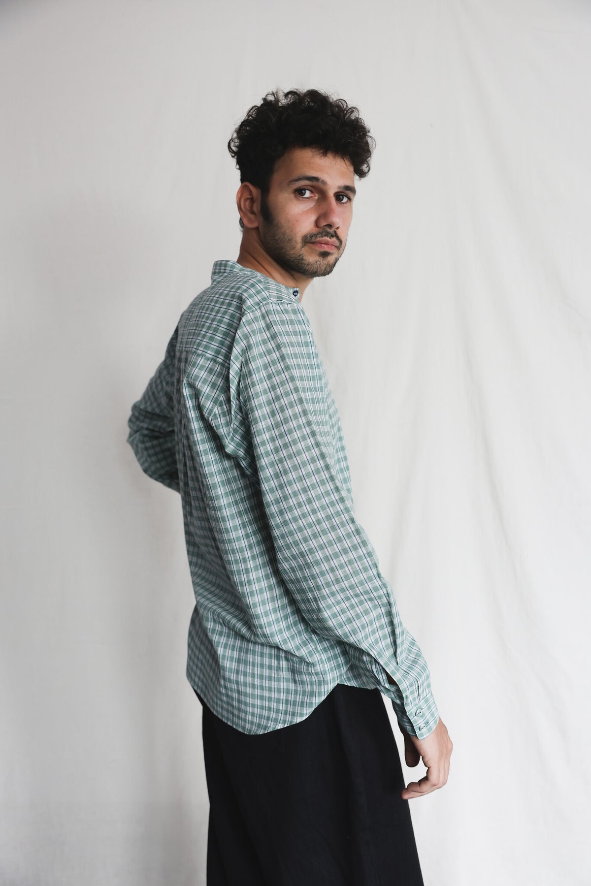 Fields Mens Cotton Shirt, view 3 - handwoven cotton by with N.