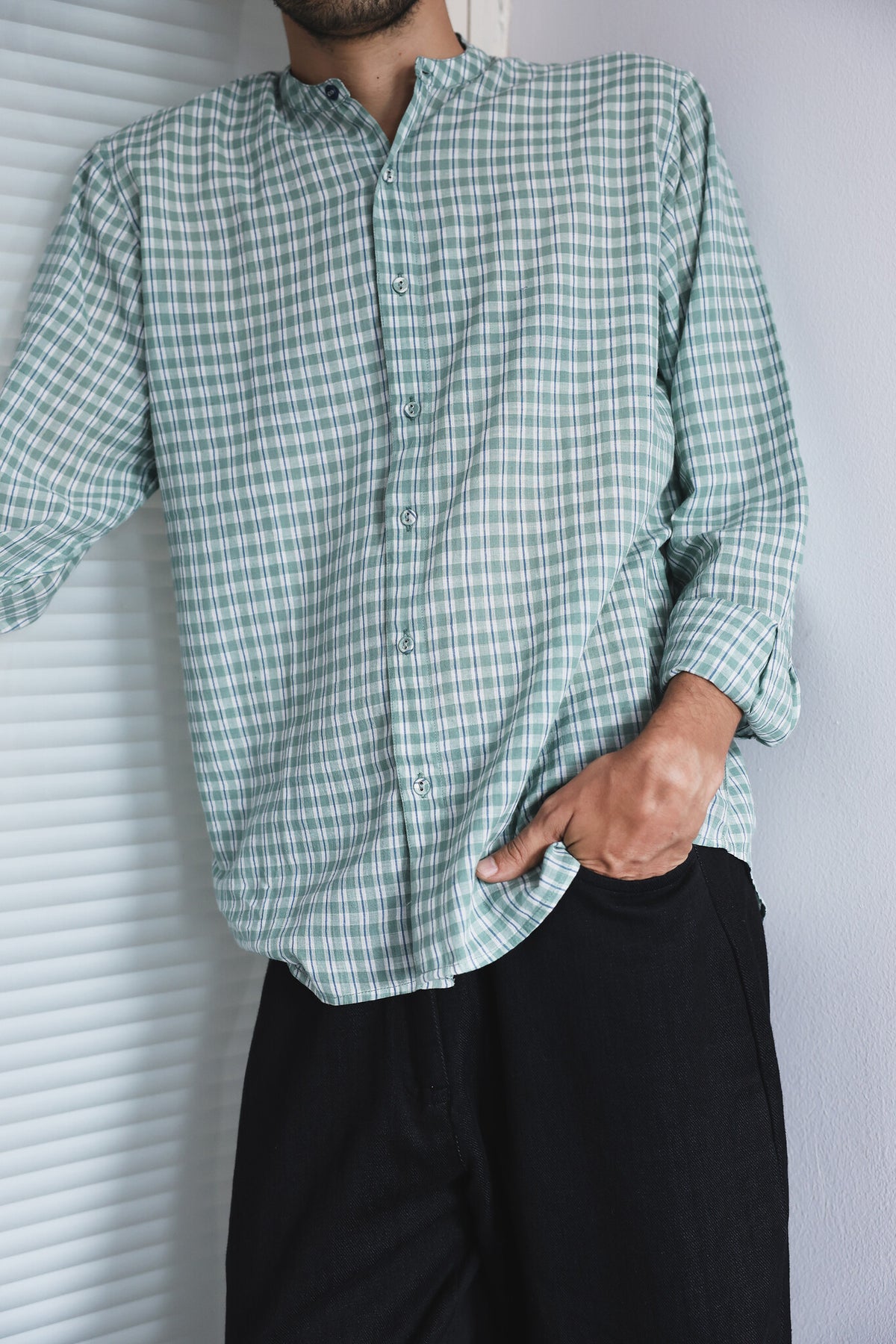 Fields Mens Cotton Shirt, view 5 - handwoven cotton by with N.