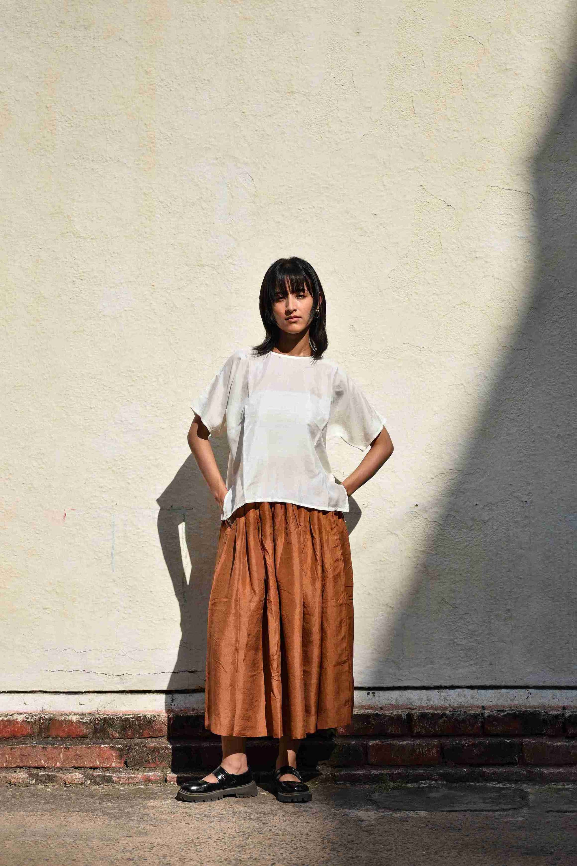 Kimono Top Clay Skirt Silk Set — Handwoven Silk Co-ord Set for Women | with N.