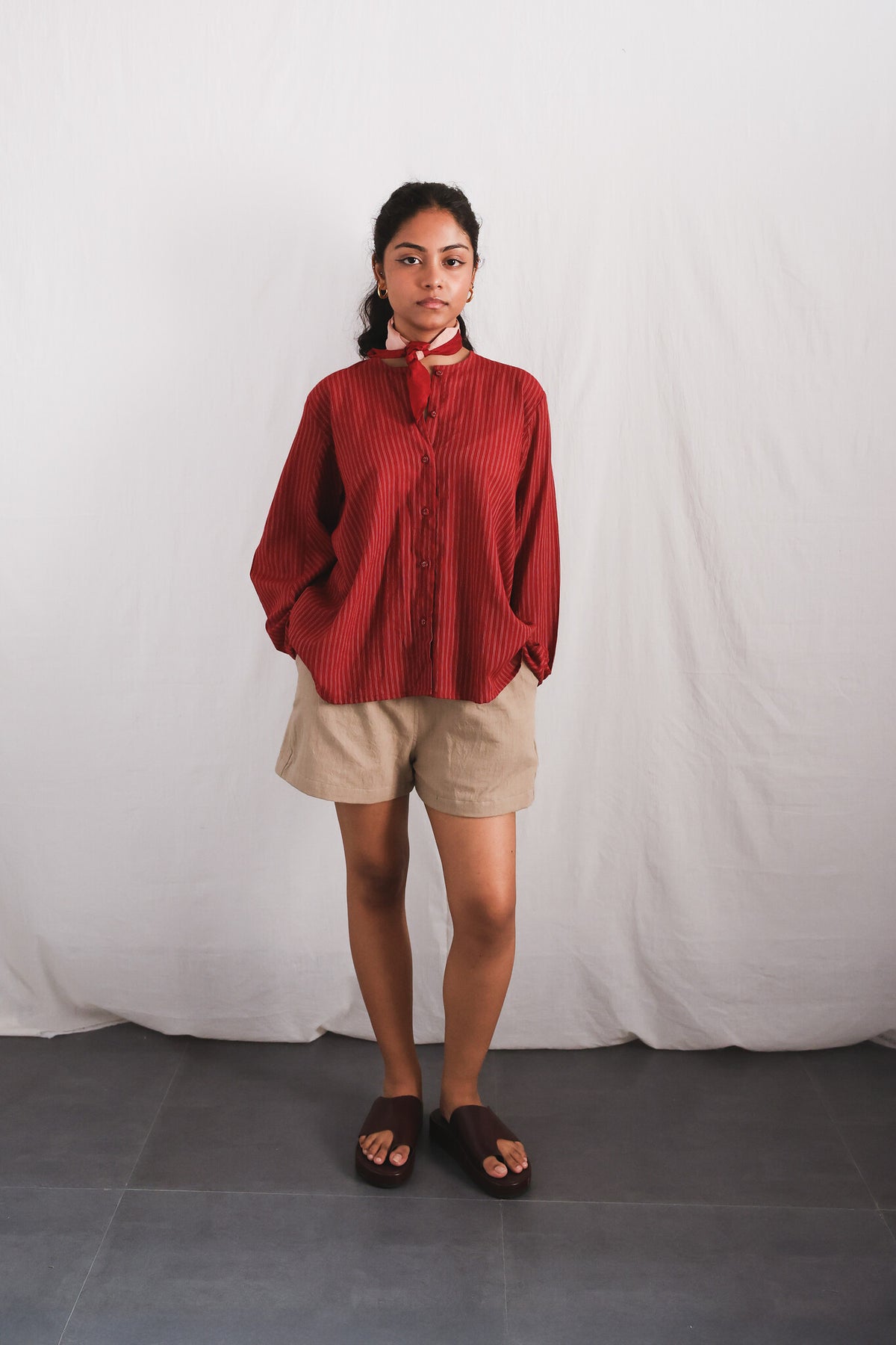 Koi Full Sleeve Top with Oat Twill Shorts - Handwoven Clothing for Women | with N.