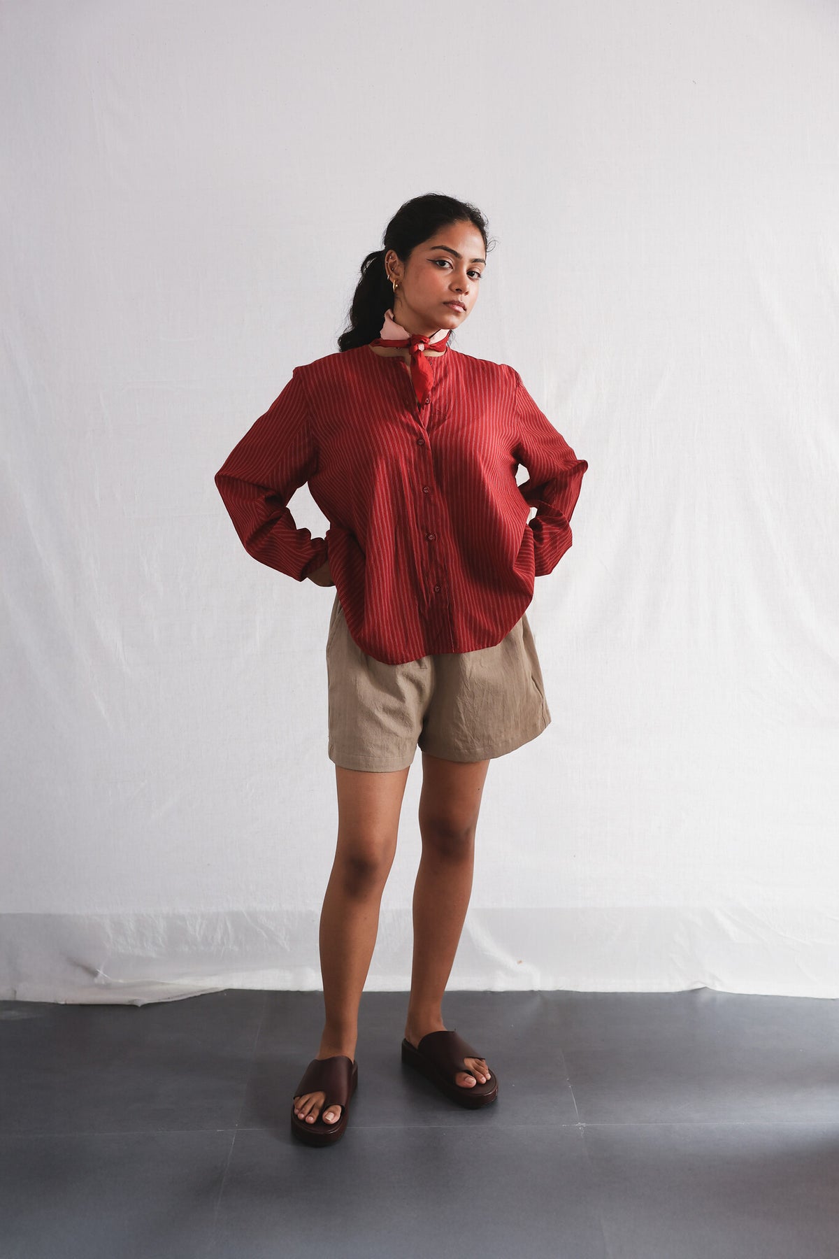 Koi Full Sleeve Top worn with Oat Twill Shorts | with N.