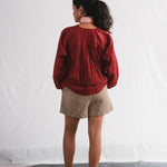 Koi Full Sleeve Top worn with Oat Twill Shorts, back view | with N.
