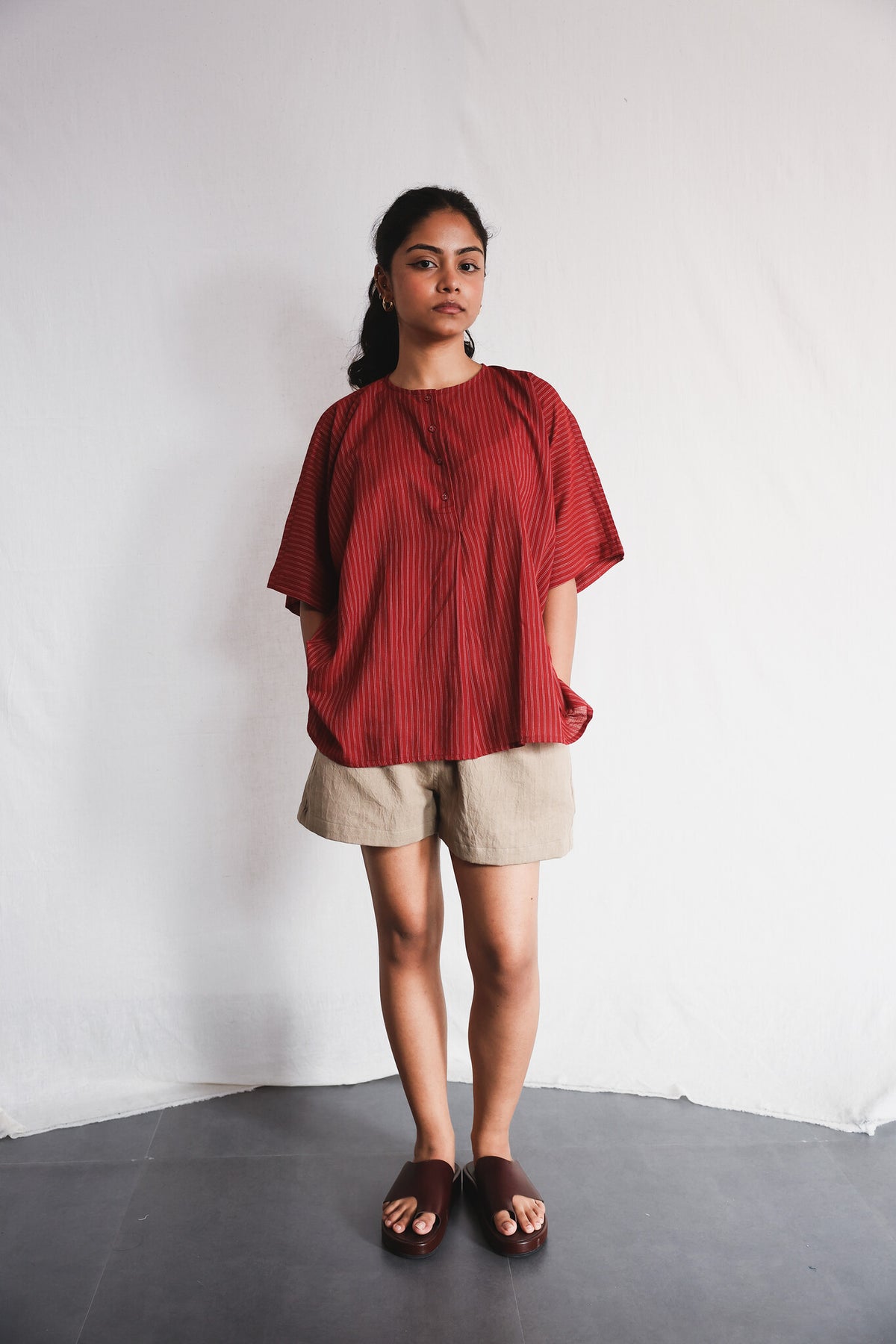 Koi Kurta Shirt with Oat Twill Shorts - Handwoven Clothing for Women | with N.