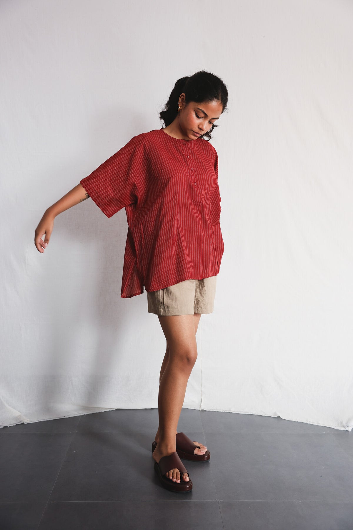 Koi Kurta Shirt worn with Oat Twill Shorts | with N.