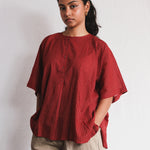 Koi Kurta Shirt worn with Oat Twill Shorts, front view | with N.